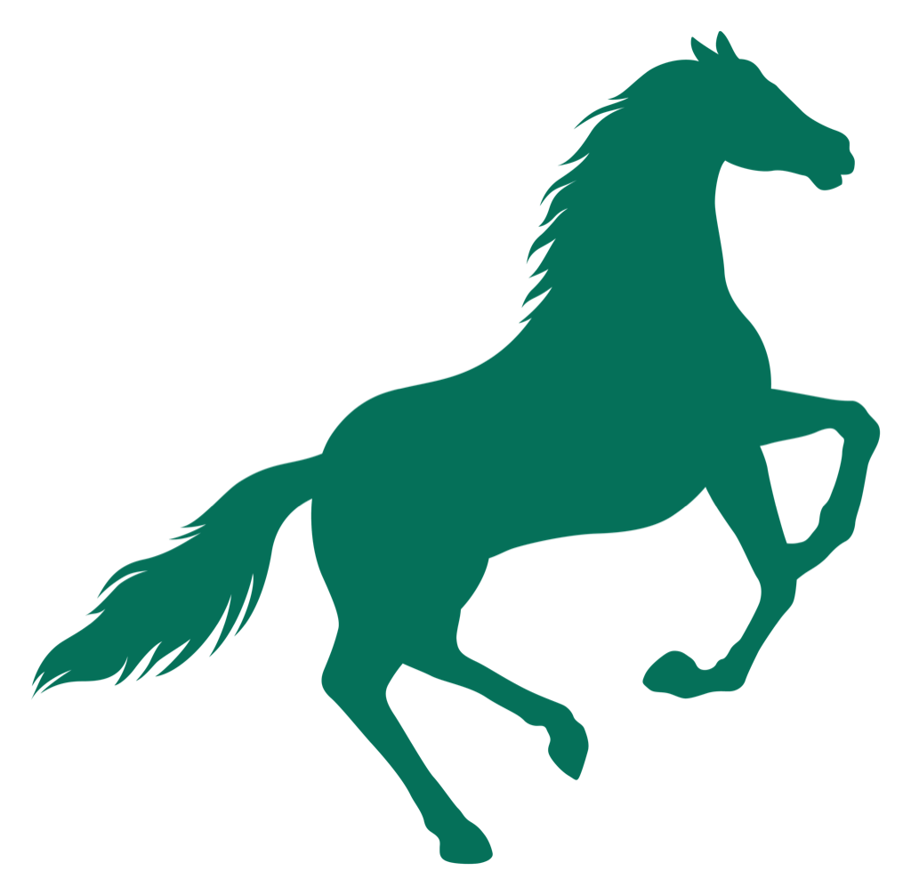 A line drawing of a horse in motion